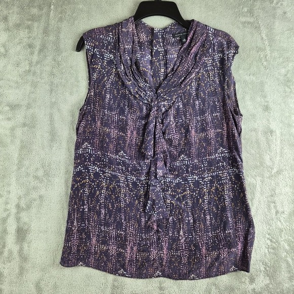Banana Republic Tops - Vintage Banana Republic Top Medium Purple Patterned Silk Ruffle Neck Lightweight
